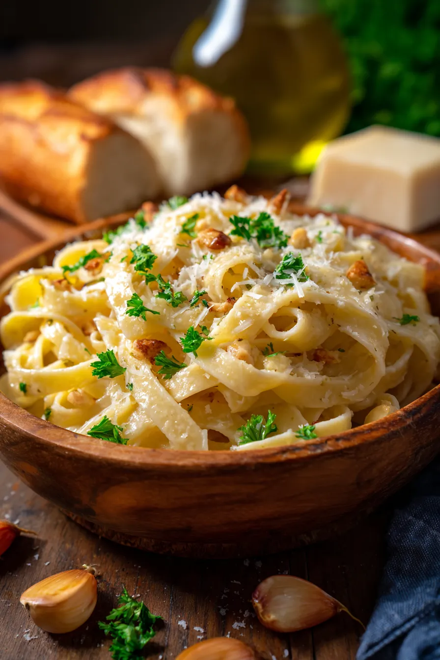 5 Ingredient Garlic Parmesan Pasta (20-Minutes)-sauce-texture-closeup