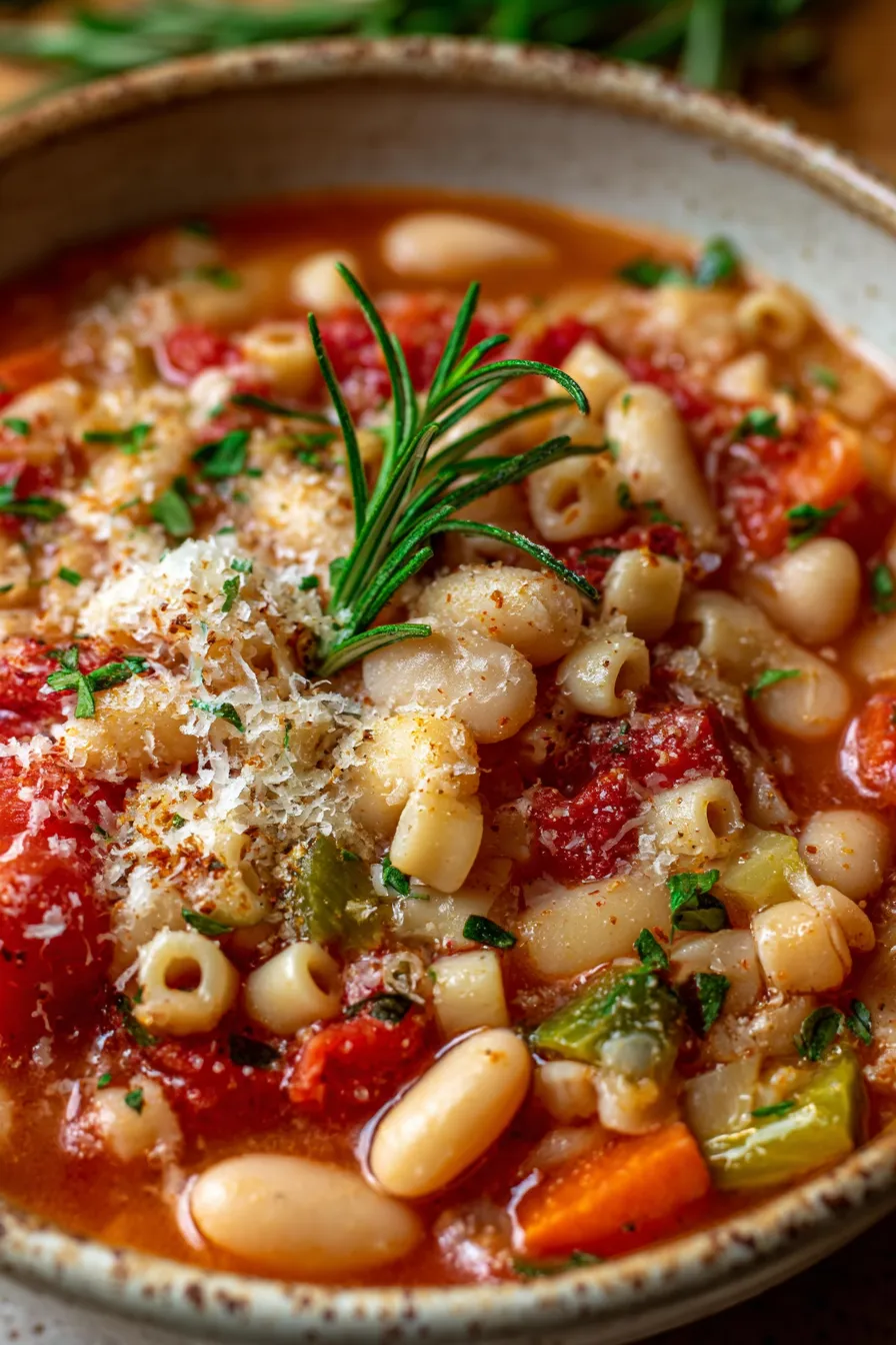 Barefoot Contessa Pasta Fagioli Recipe - An Organized Chaos - garnished overhead