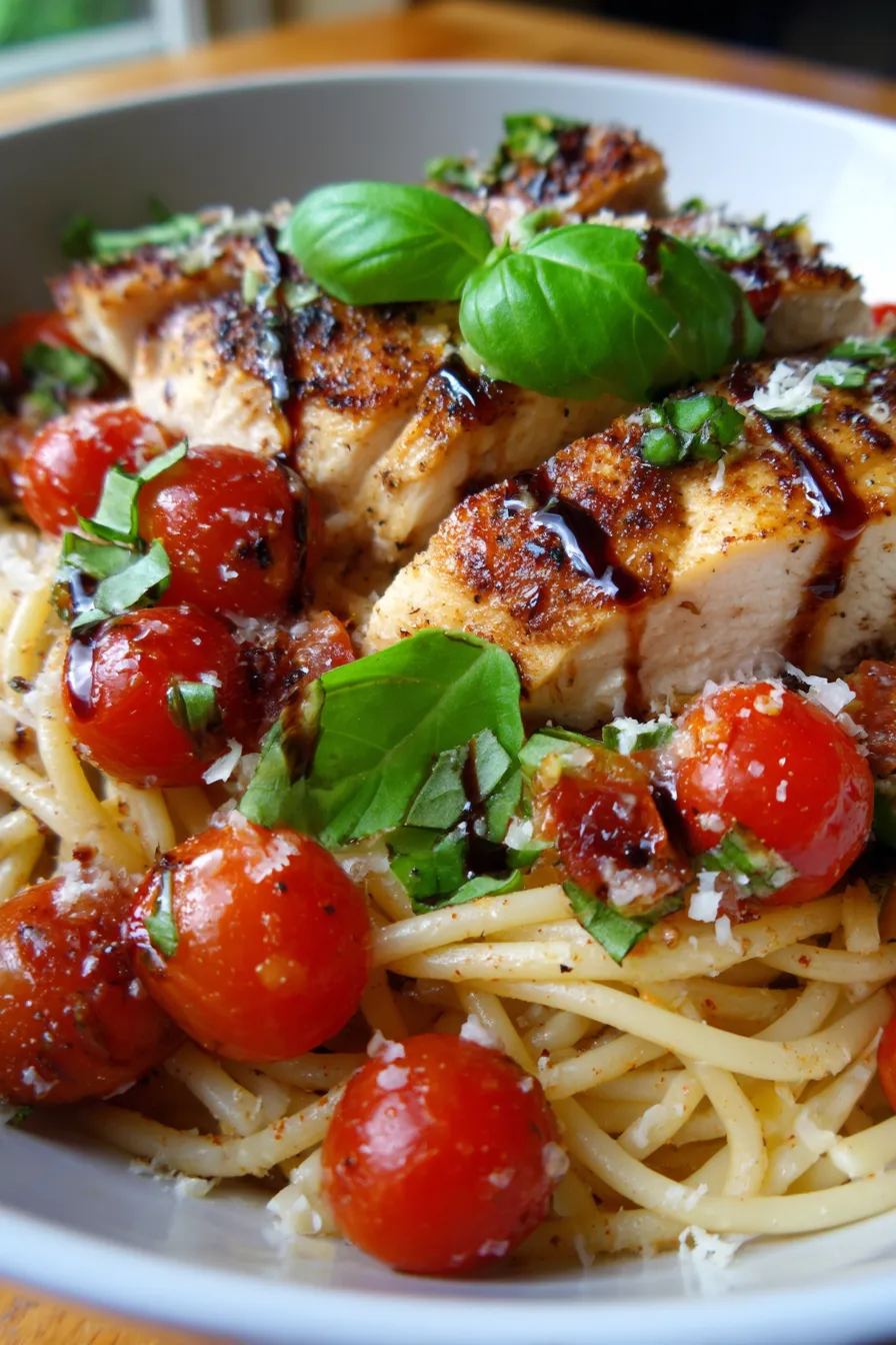 Bruschetta Chicken Pasta - ingredients - prepared