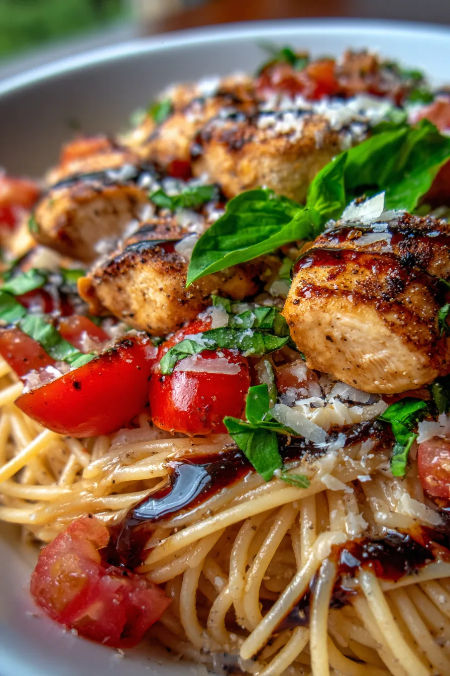 Bruschetta Chicken Pasta - serving - styled