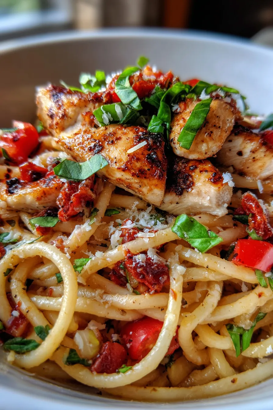 Bruschetta Chicken Pasta - texture - closeup