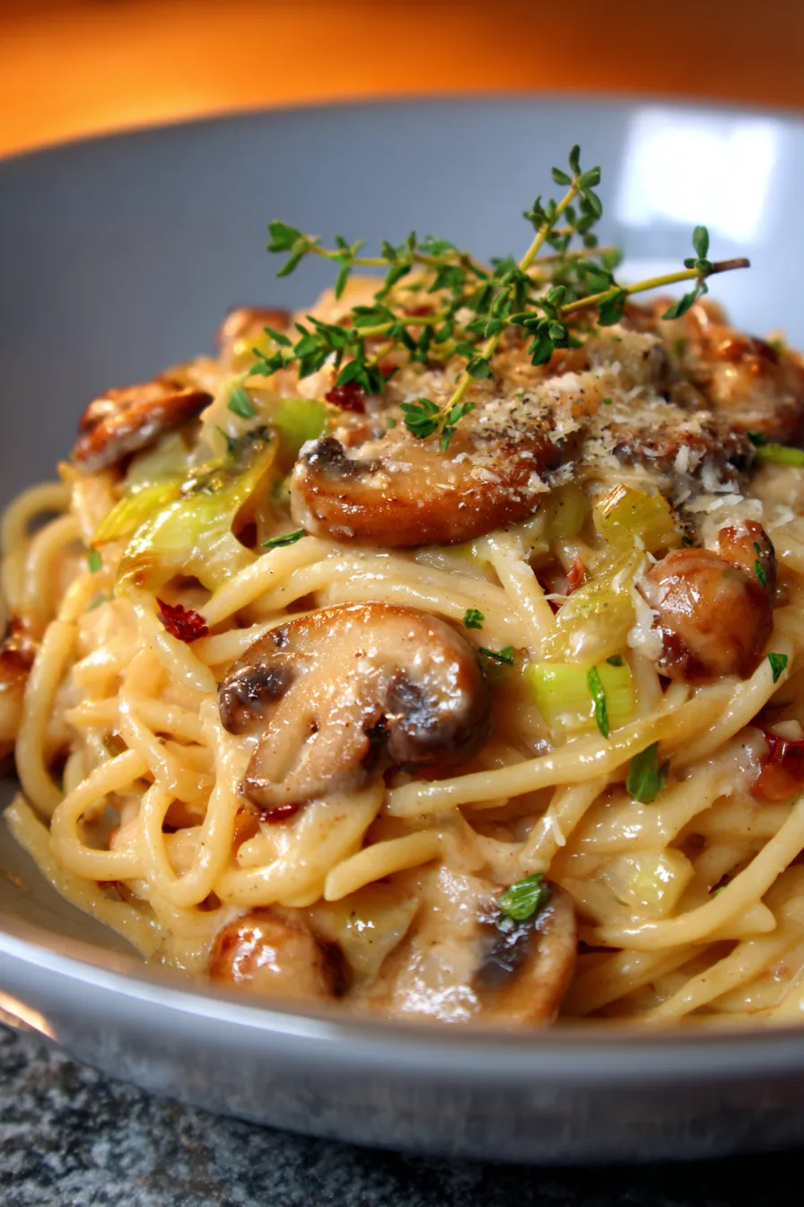 Caramelized Leek and Mushroom Gruyere Pasta - Cherry on my Sundae-serving-bowl