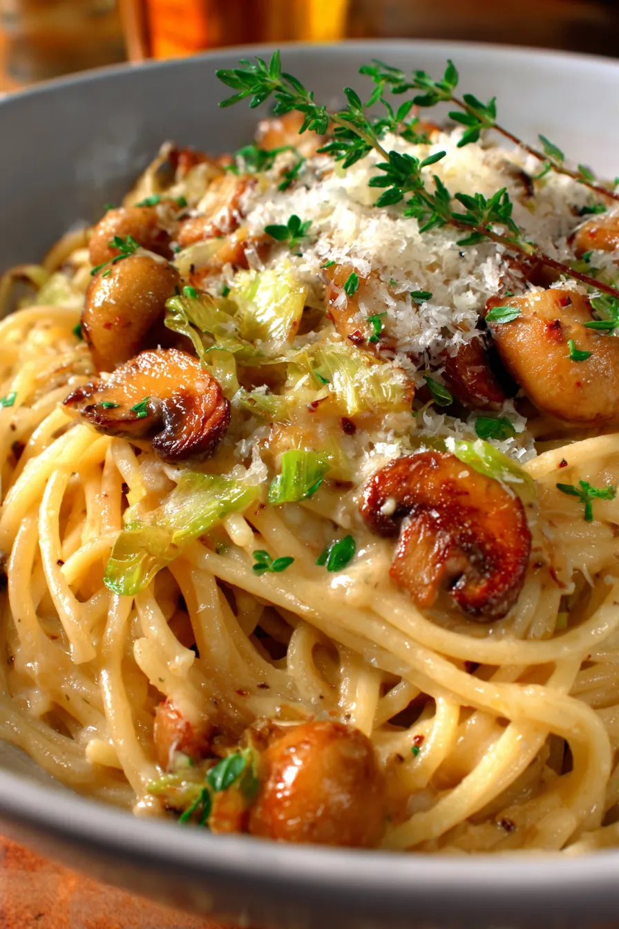 Caramelized Leek and Mushroom Gruyere Pasta - Cherry on my Sundae-texture-closeup