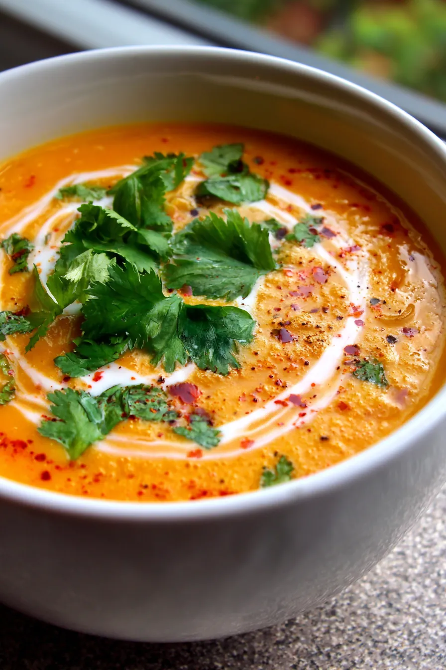 Carrot Ginger Soup-garnished-closeup