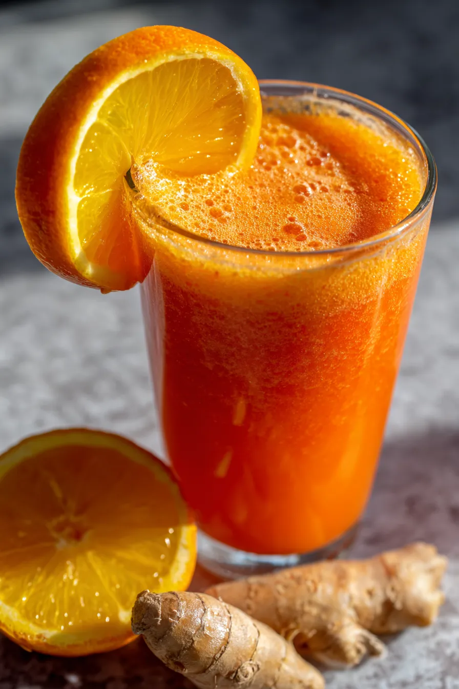 Carrot Juice Recipe with Orange & Ginger-glass-presentation