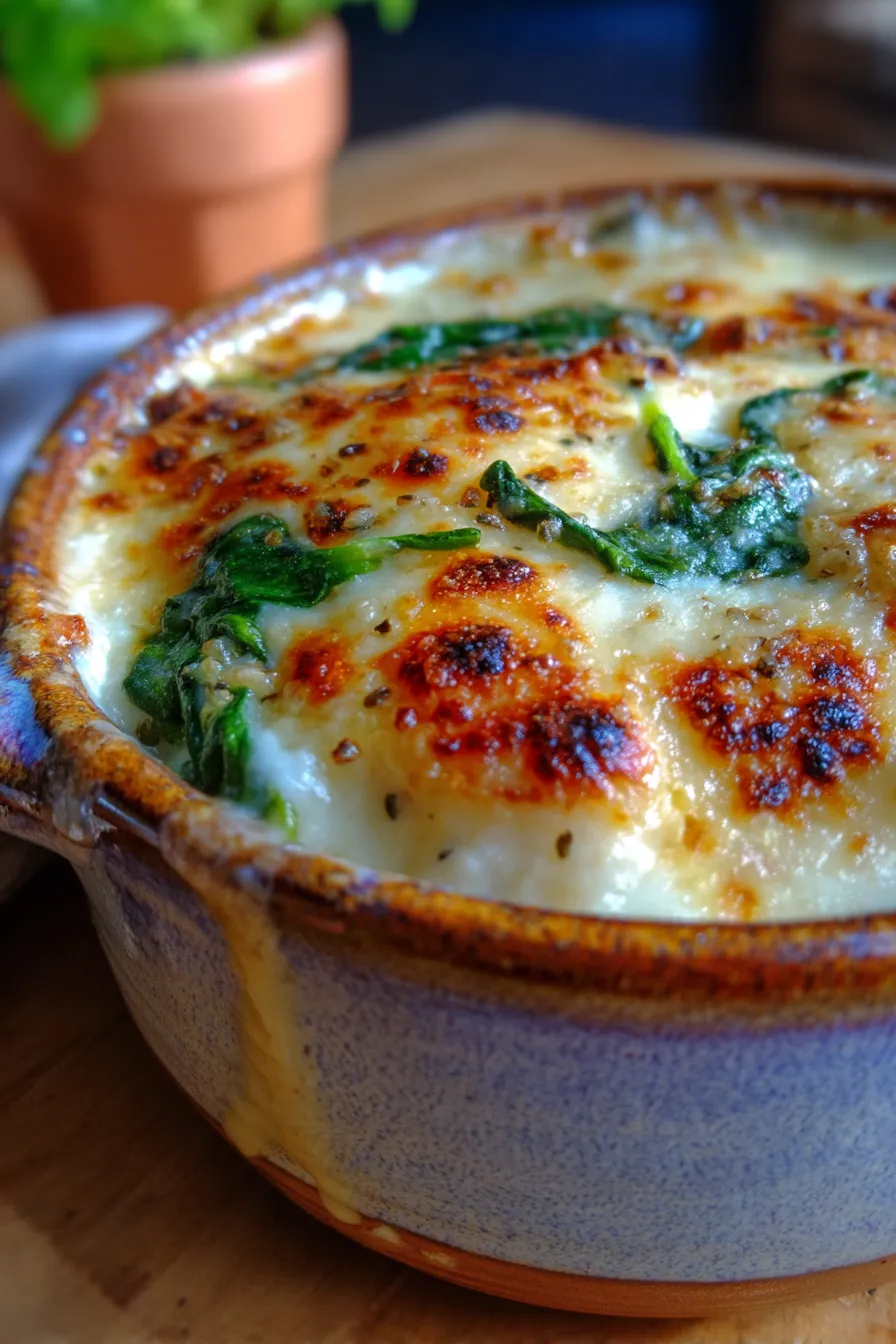 Chicken and Spinach Casserole with Cream Cheese-creamy texture-cheesy pull