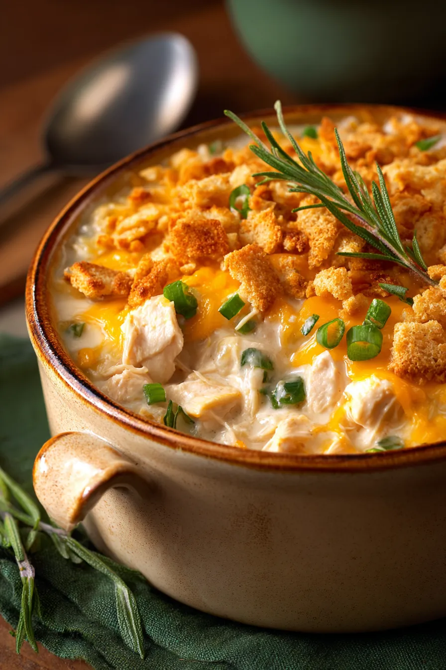 Chicken casserole baking dish overhead view