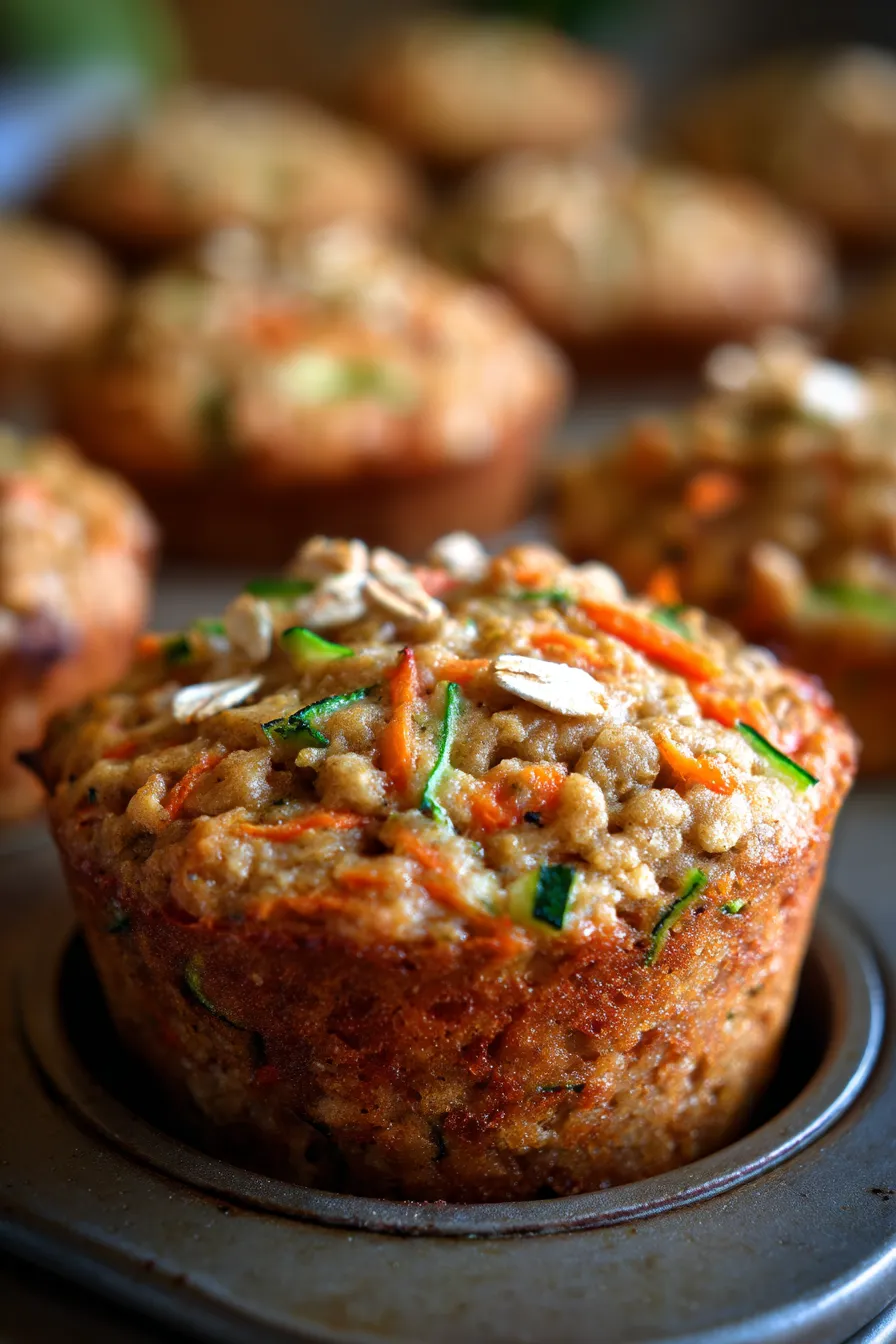 Closeup Zucchini Carrot Oatmeal Muffins interior texture