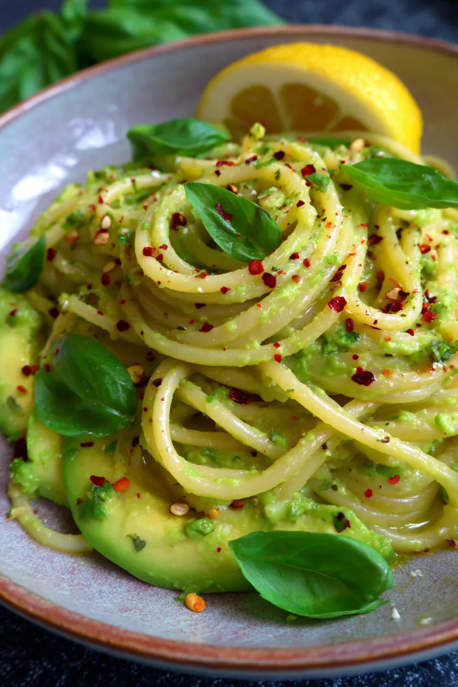 Creamy 15 Minute Avocado Pasta | Eat With Clarity - ingredients flat lay