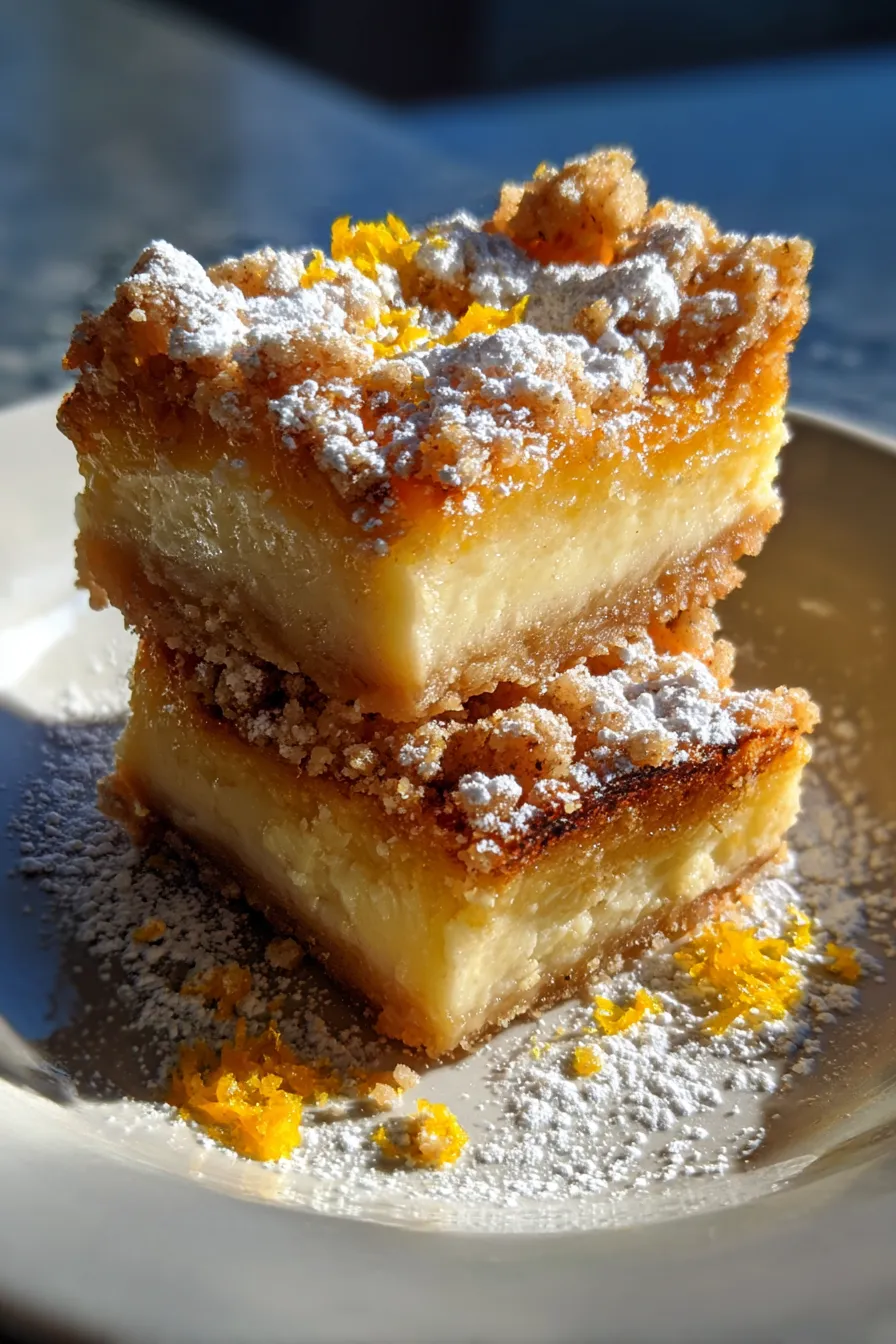 Creamy Lemon Cheesecake Crumb Bars-sliced-plate