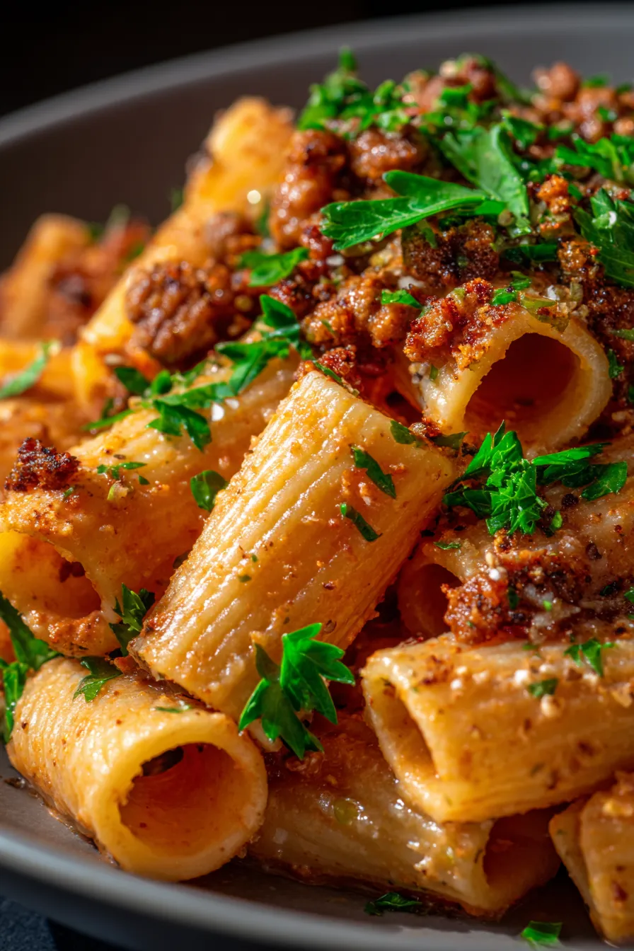 Creamy Sausage Rigatoni Pasta Recipe-texture-closeup