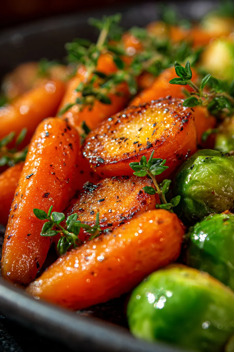 Crispy Maple Glazed Carrots and Brussel Sprouts - A Festive Side Dish Delight-caramelized-edges