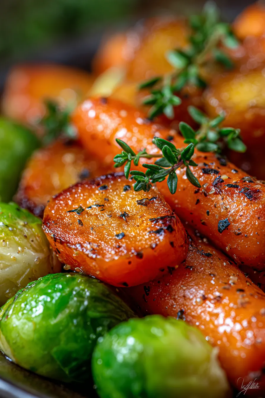 Crispy Maple Glazed Carrots and Brussel Sprouts - A Festive Side Dish Delight-texture-closeup