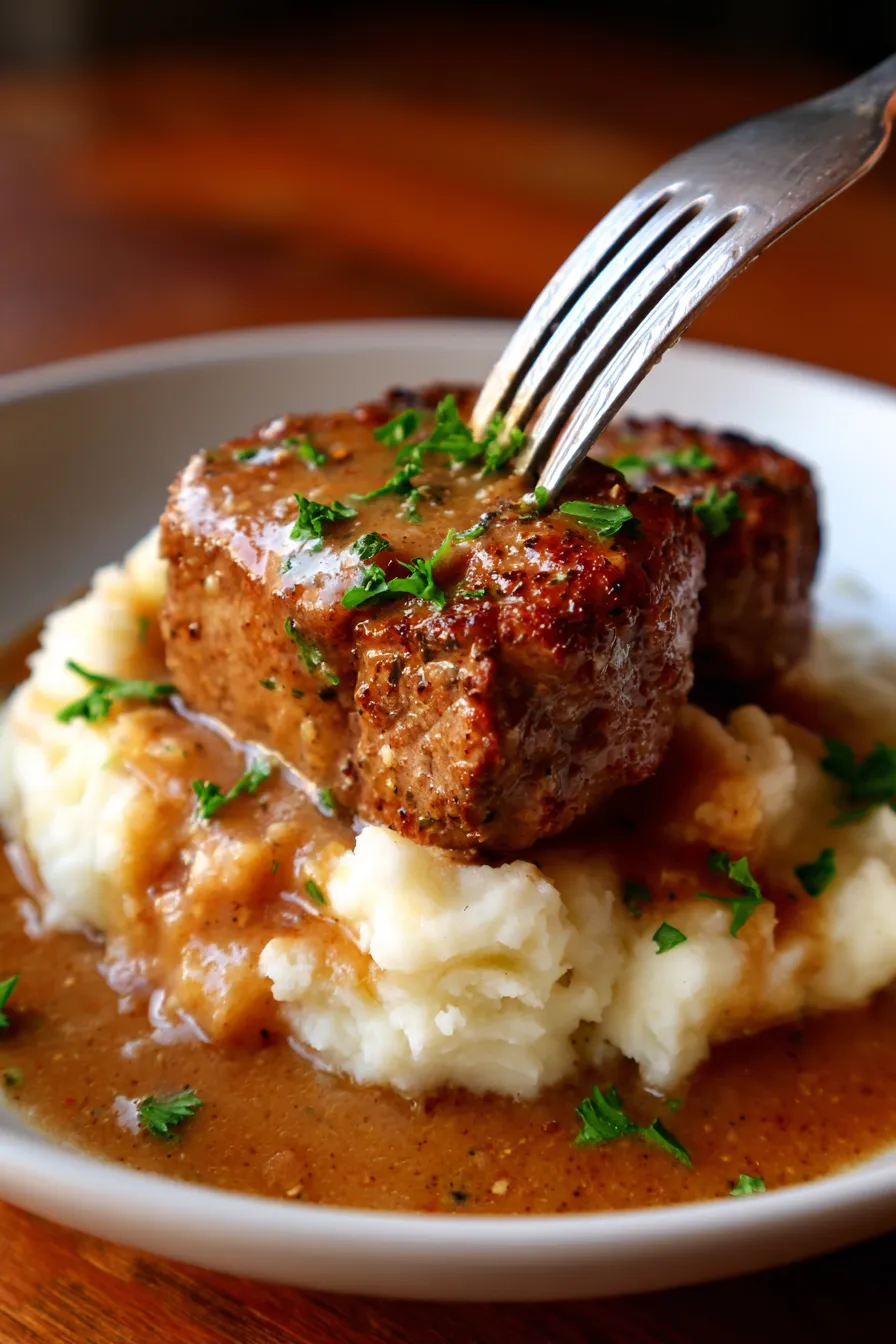 Crock Pot Cube Steak and Gravy-closeup-texture