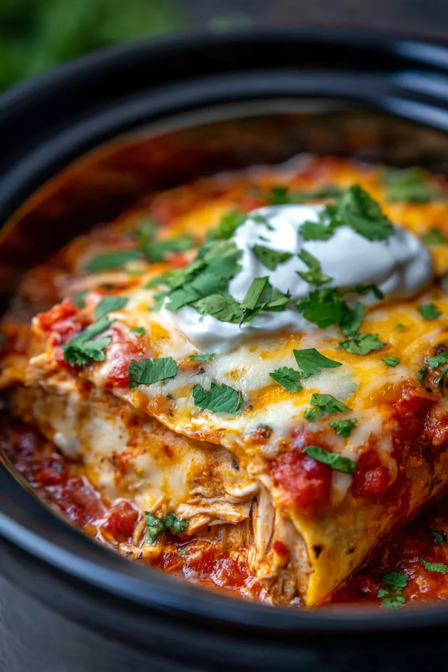 Crockpot Chicken Enchilada Casserole-scoop-serving-dish