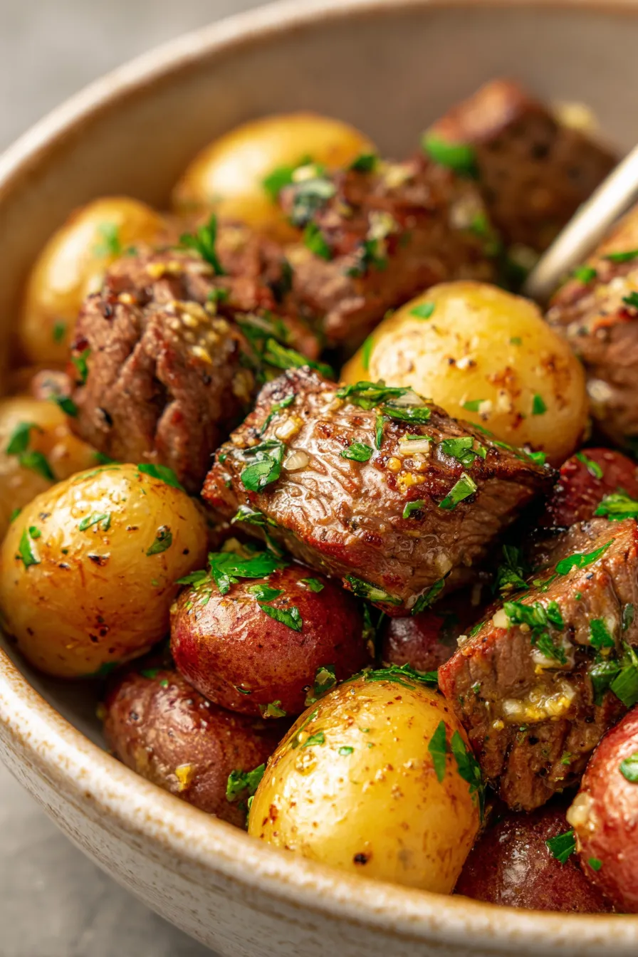 Crockpot Garlic Butter Beef Bites with Potatoes - slow cooker prep - uncooked ingredients