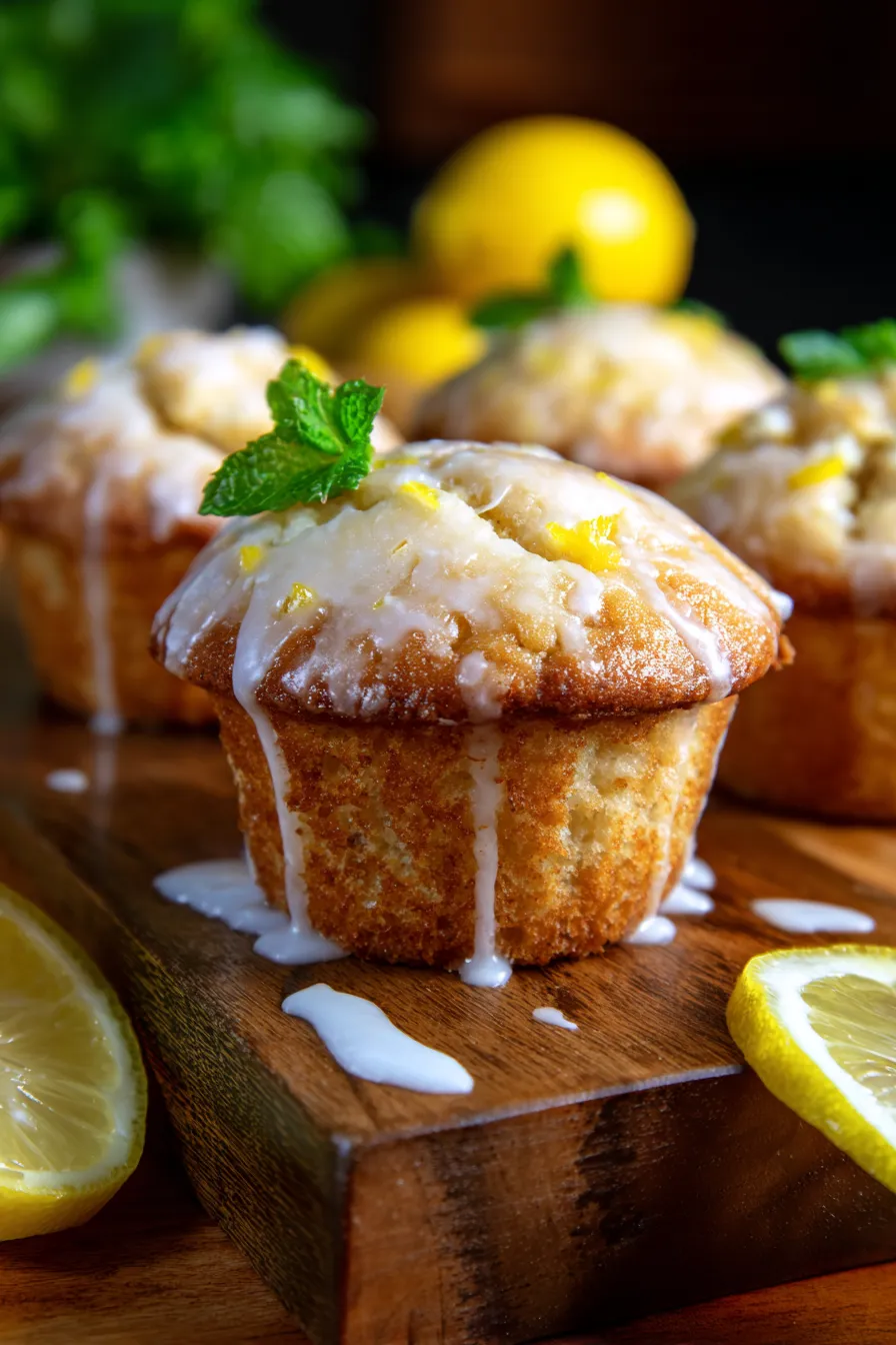 fluffy lemon muffin closeup