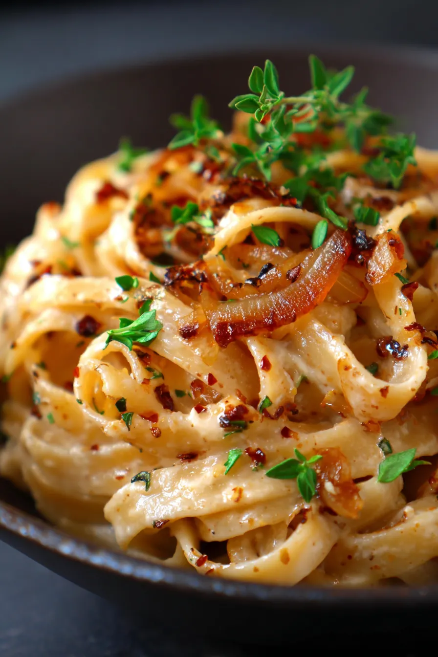 French Onion Pasta-cheesy-closeup