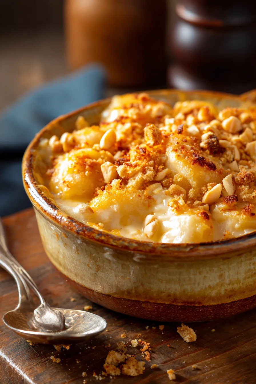 Golden brown cheesy chicken casserole portion