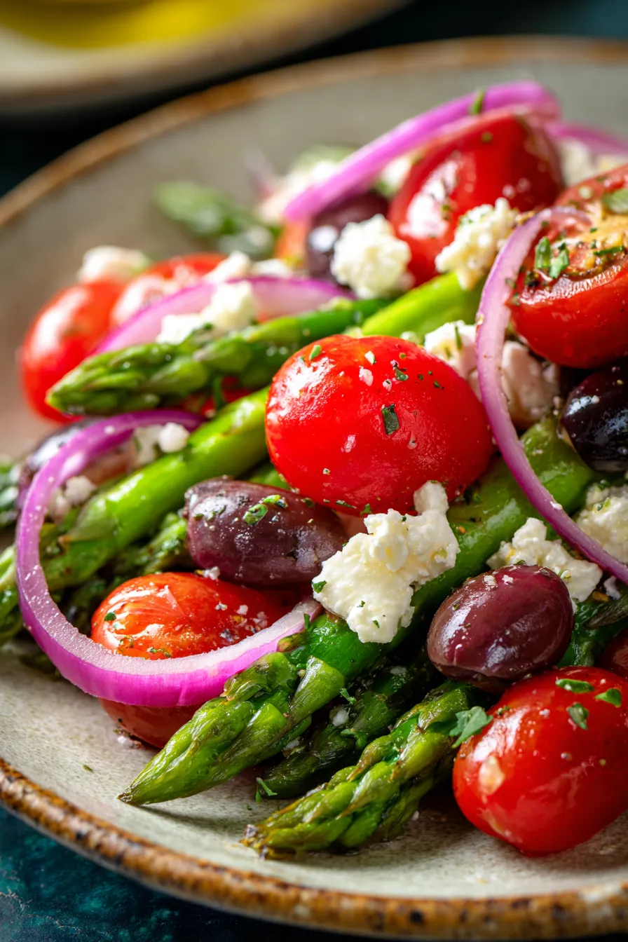 Greek Asparagus Salad • Olive & Mango-vibrant-texture-closeup