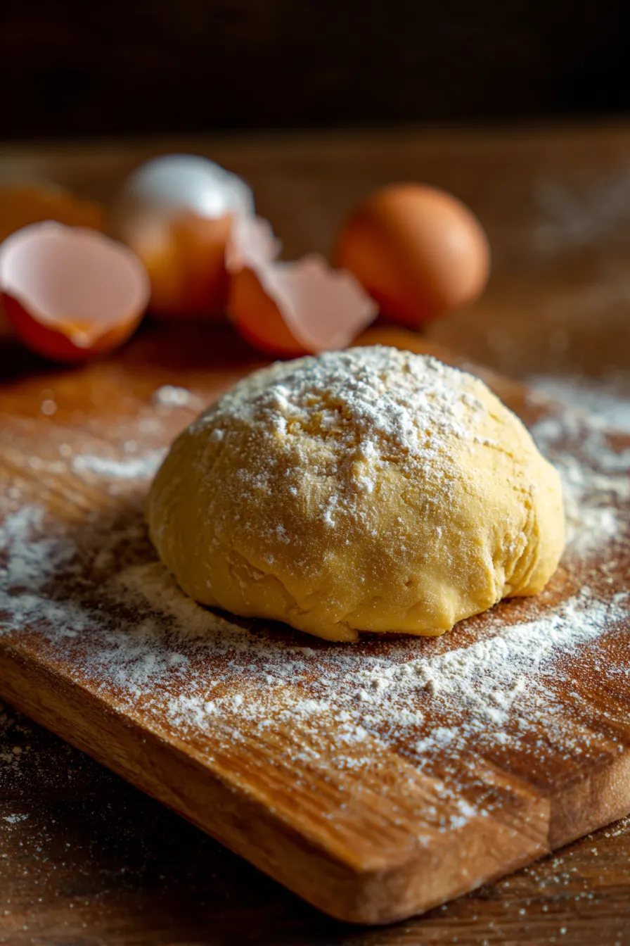 hands kneading pasta dough