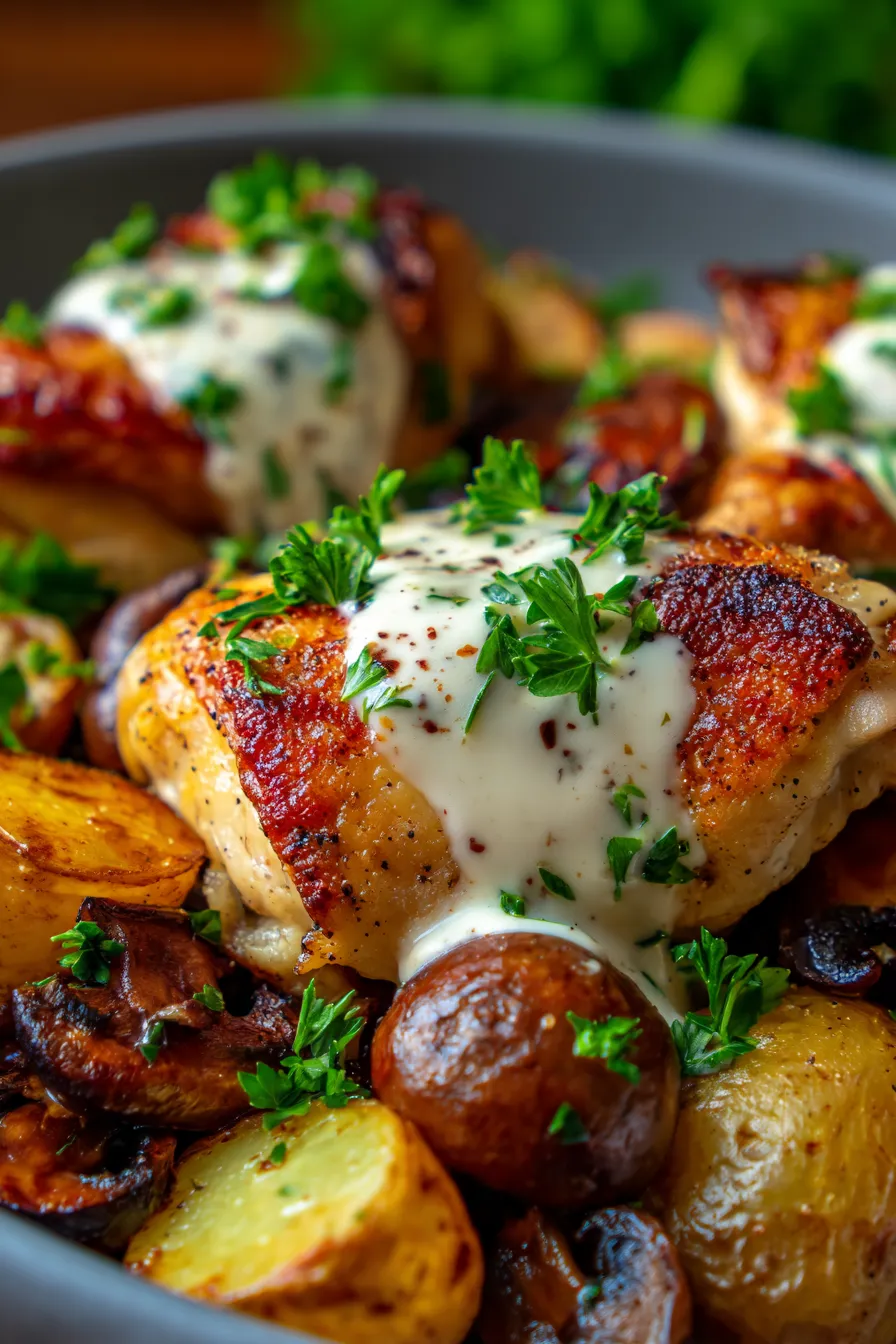 Herb Roasted Chicken in Creamy White Sauce with Mushroom and Potatoes: Cozy Dinner Recipe — Under A Tin Roof-ingredients-spread
