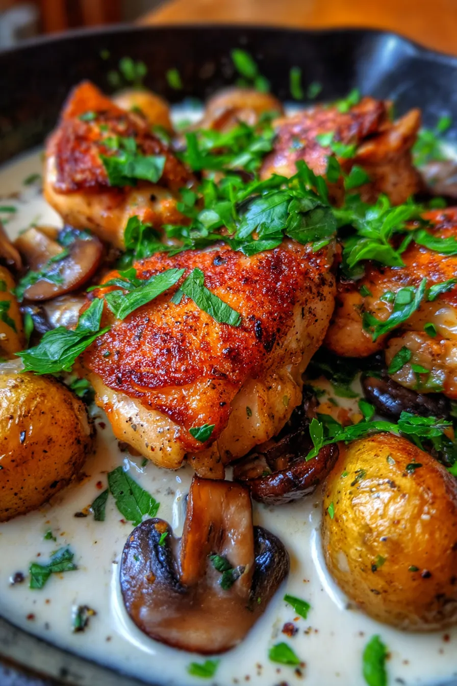 Herb Roasted Chicken in Creamy White Sauce with Mushroom and Potatoes: Cozy Dinner Recipe — Under A Tin Roof-serving-bowl