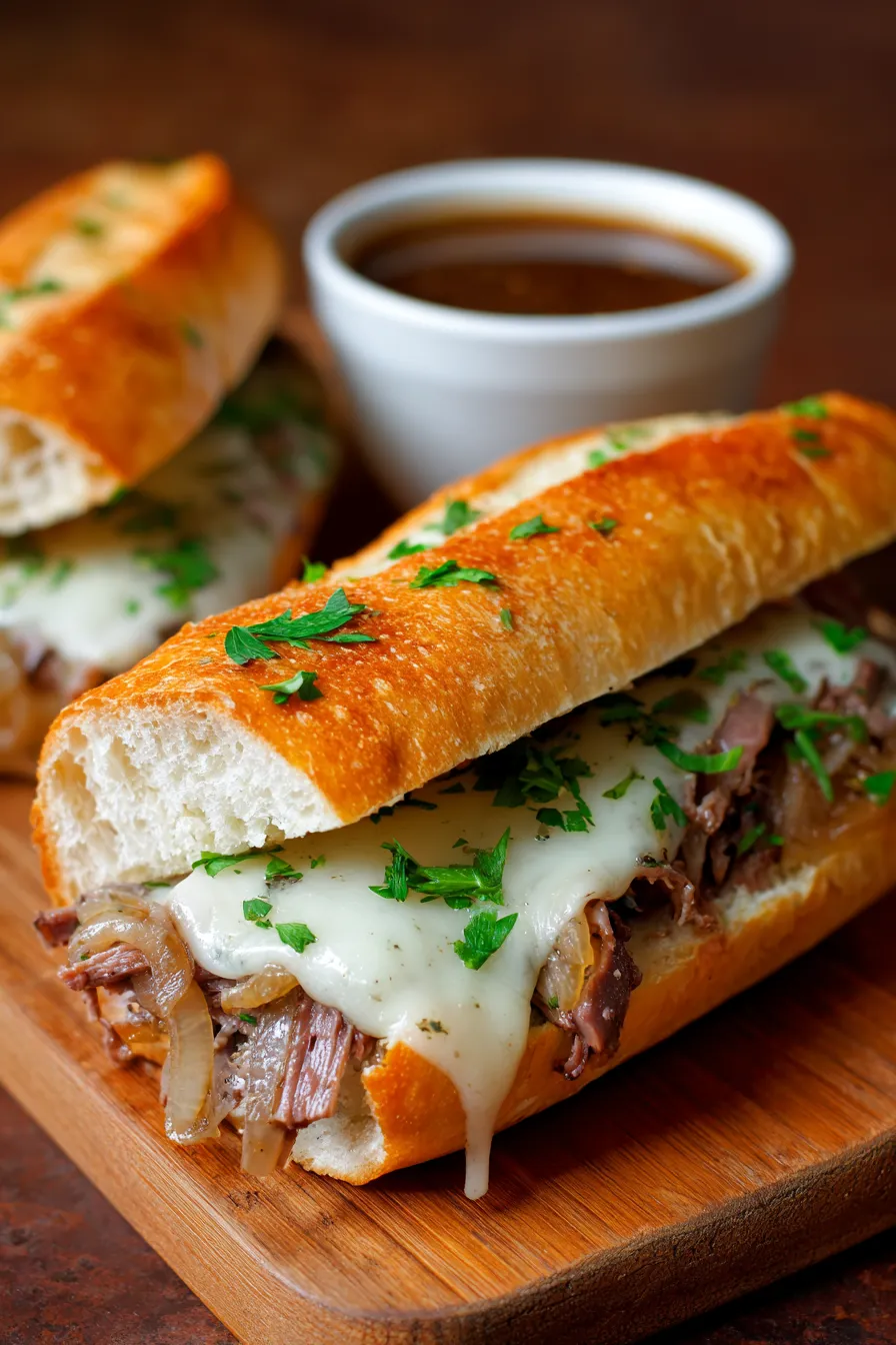 Homemade French Dip - ingredients - overhead shot