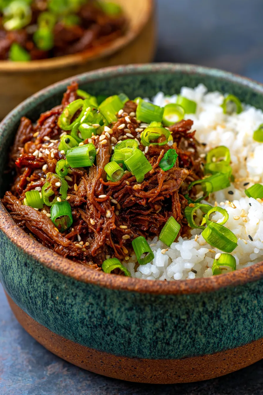 korean beef with rice and scallions