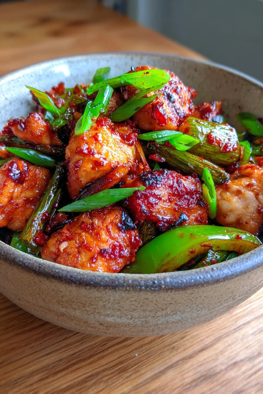 Korean Spicy Chicken Stir Fry-garnished-bowl