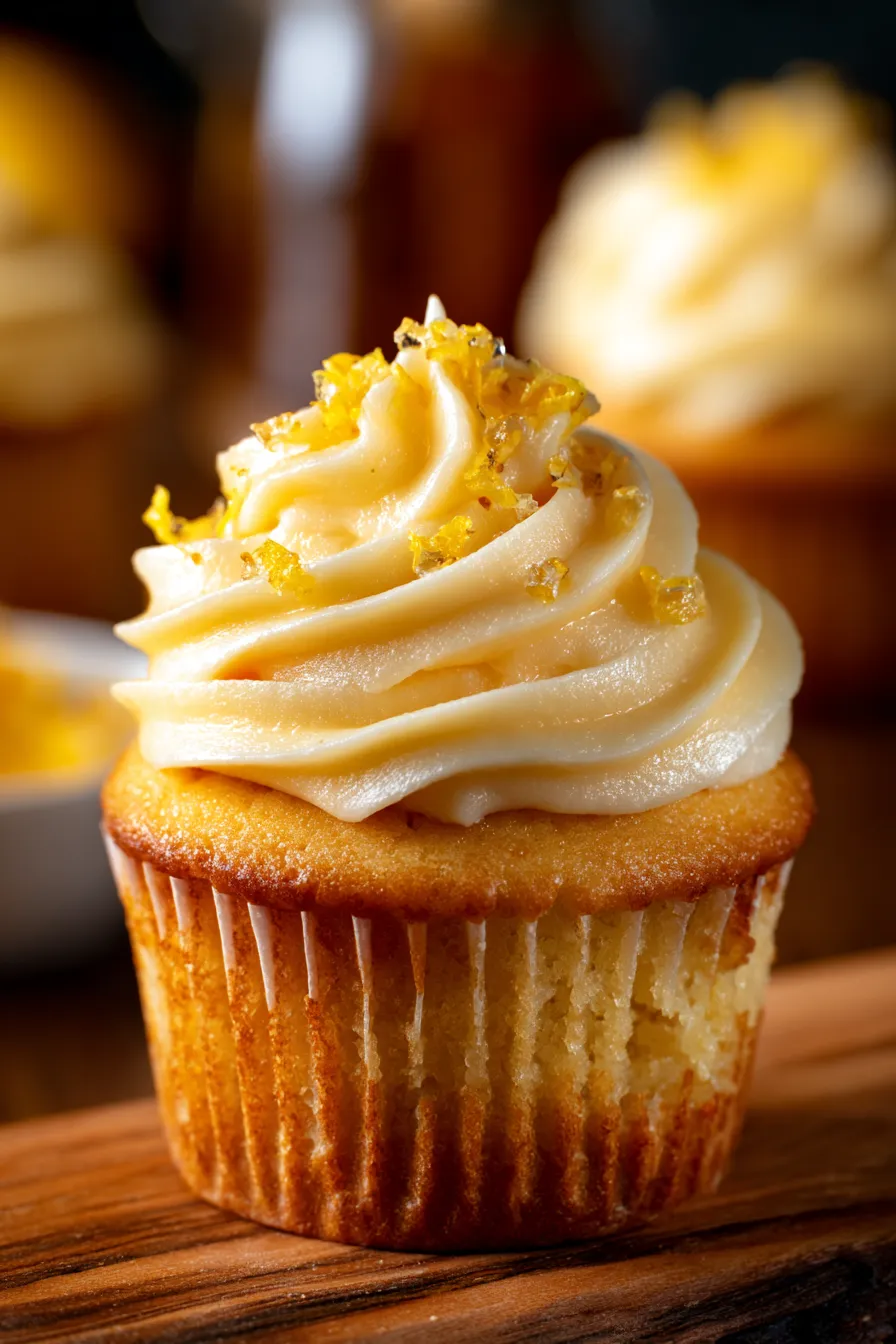 Lemon Cupcakes - delicate crumb - frosting swirl closeup