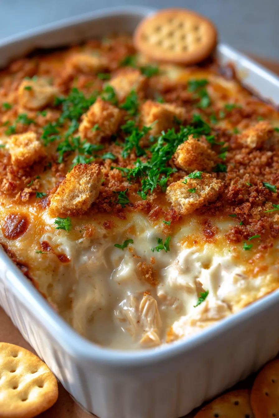 Million Dollar Chicken Casserole, ingredients prep, shredded chicken, creamy sauce, overhead shot
