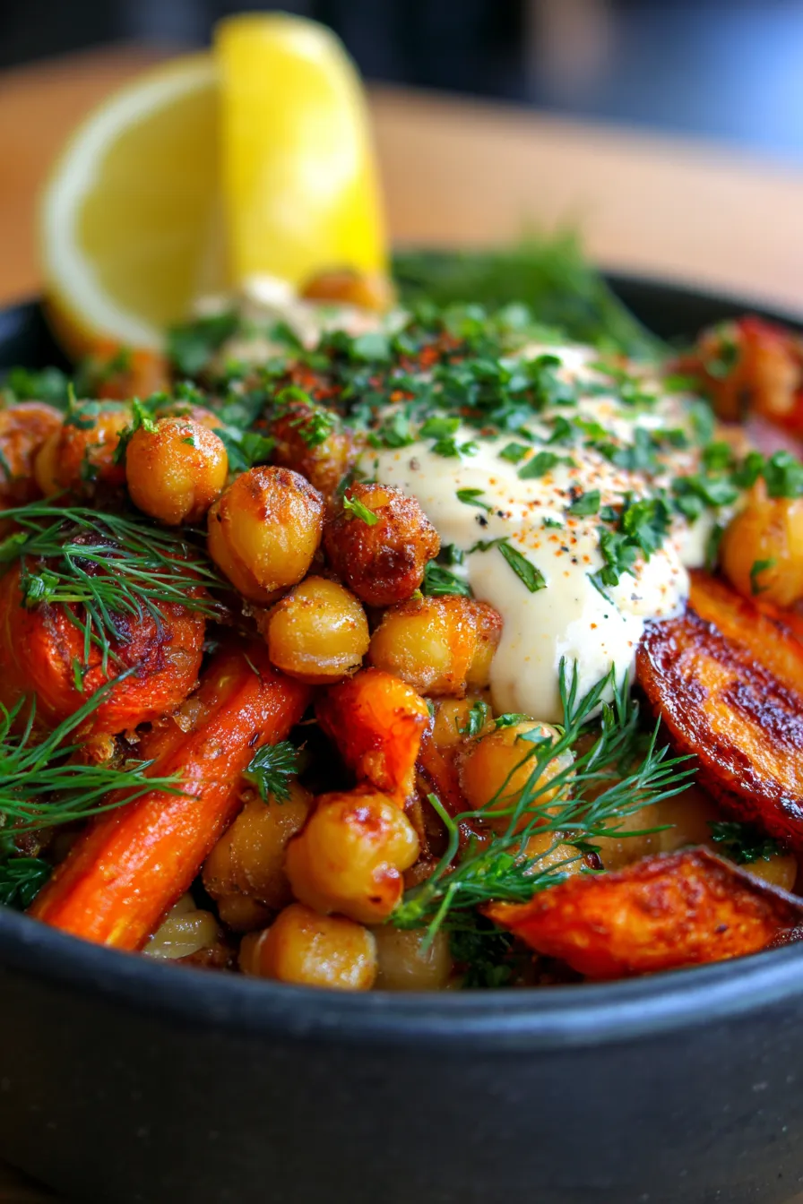 One-Pan Roasted Carrot and Chickpea Bowl-caramelized-chickpeas-texture