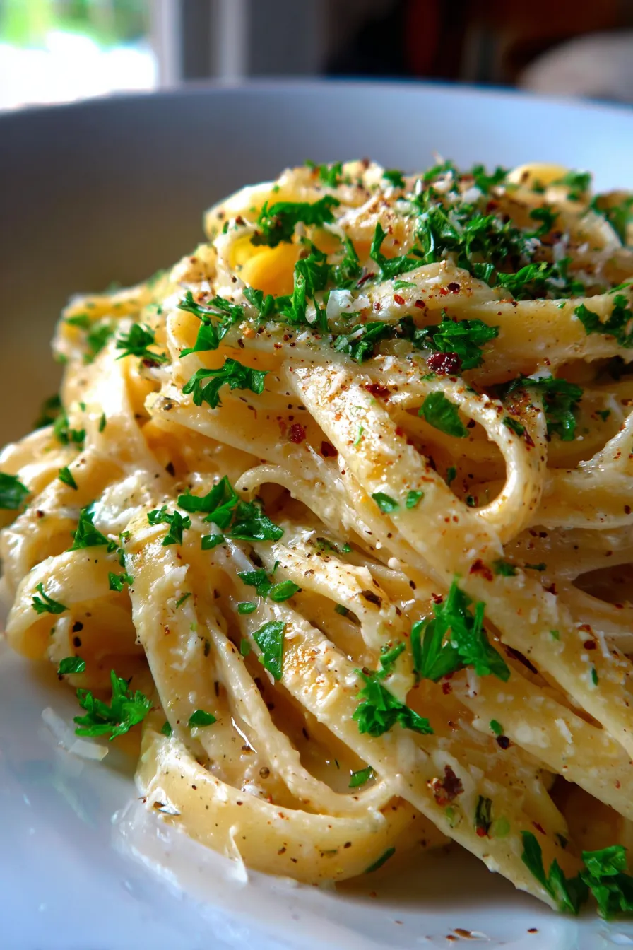 One Pot Creamy Garlic Pasta-garnished-fresh