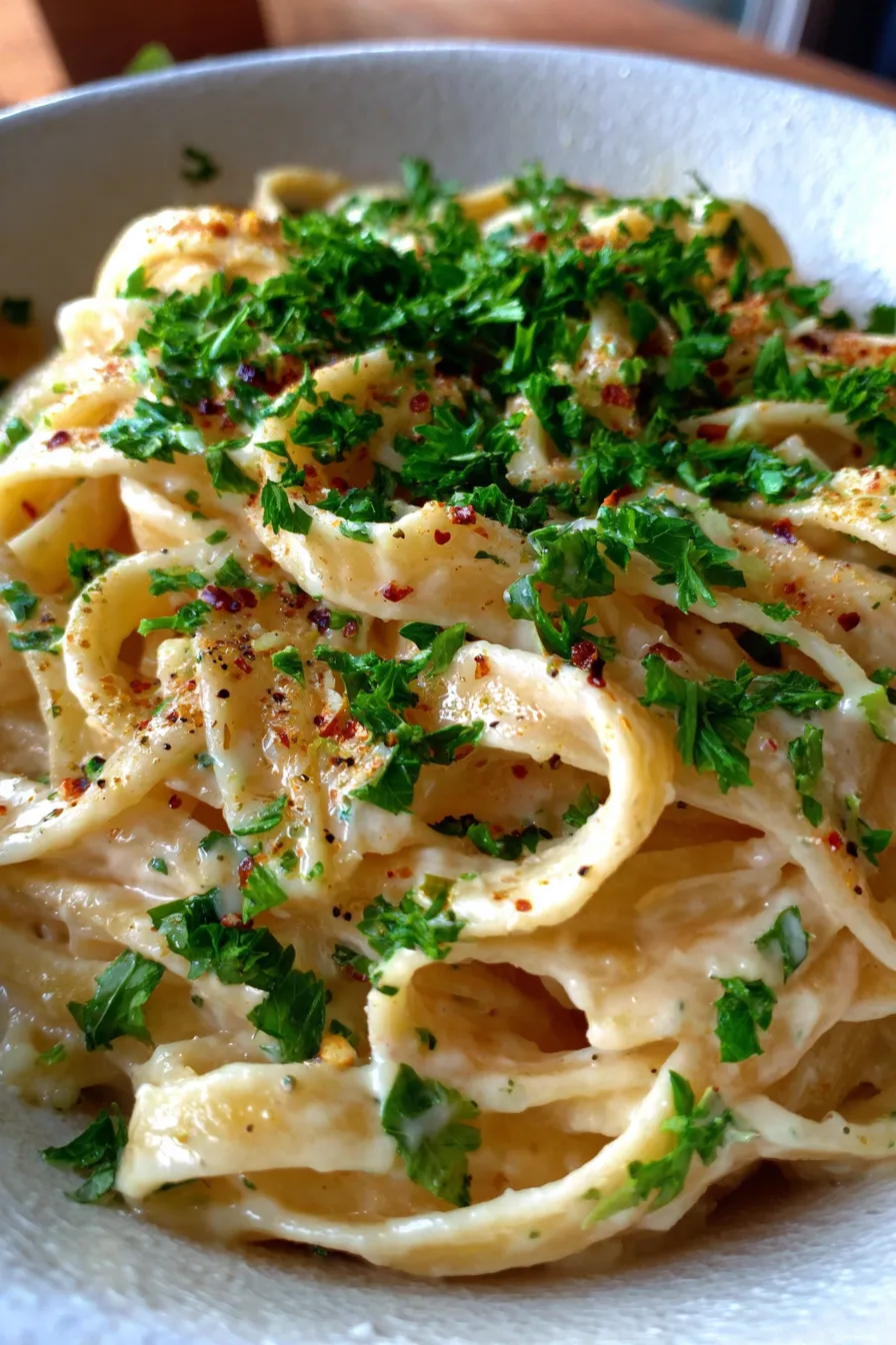 One Pot Creamy Garlic Pasta-serving-spoon