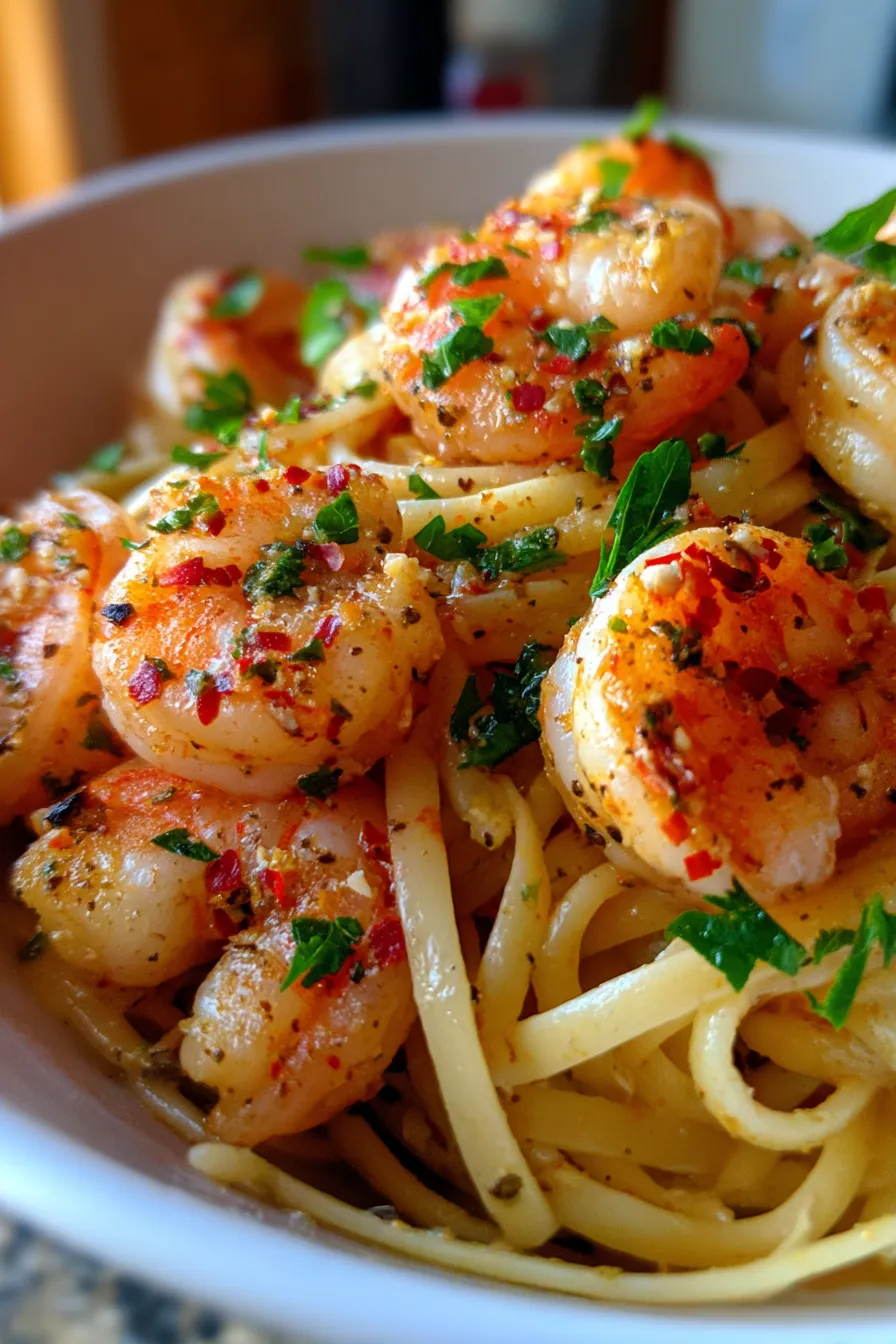 One-Pot Garlic Butter Shrimp Pasta – Easy and Flavorful Seafood Dinner-closeup-texture