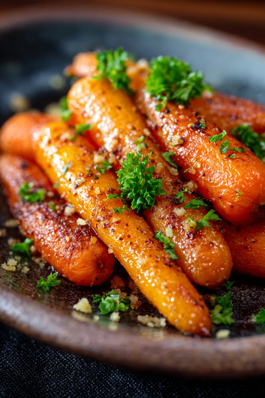 Oven Roasted Honey Garlic Butter Carrots-caramelized-detail