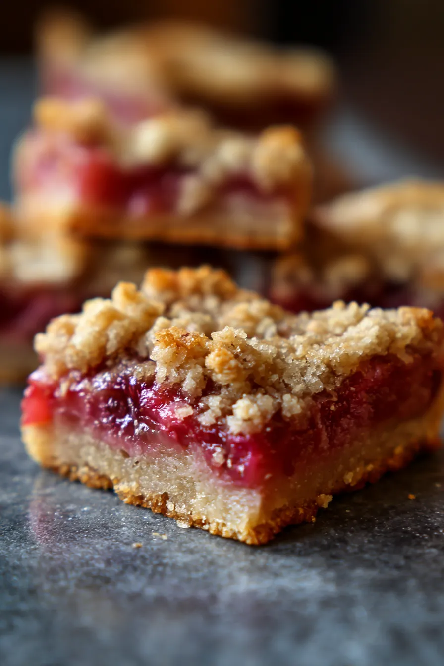 Rhubarb Bars-slice-closeup