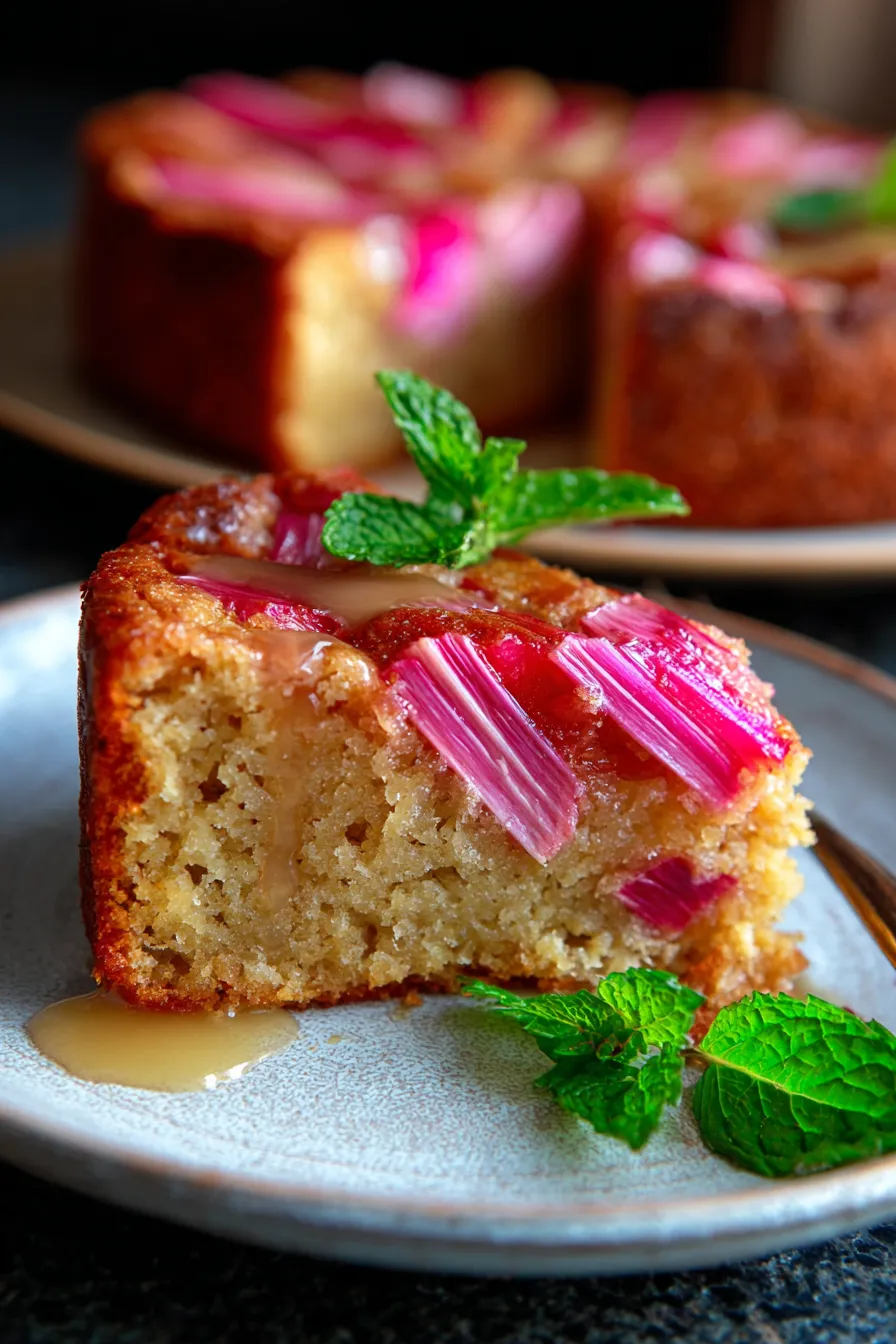Rhubarb cake with butter sauce-closeup-texture