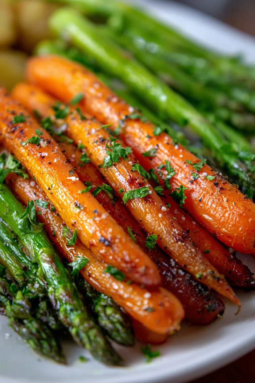 Roasted Asparagus and Carrots - ingredients - fresh produce - rustic