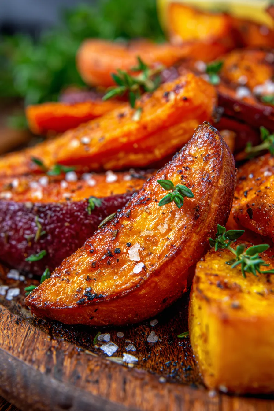 Roasted Sweet Potatoes & Carrots | Walder Wellness, RD - Vegetable Recipes-texture-closeup