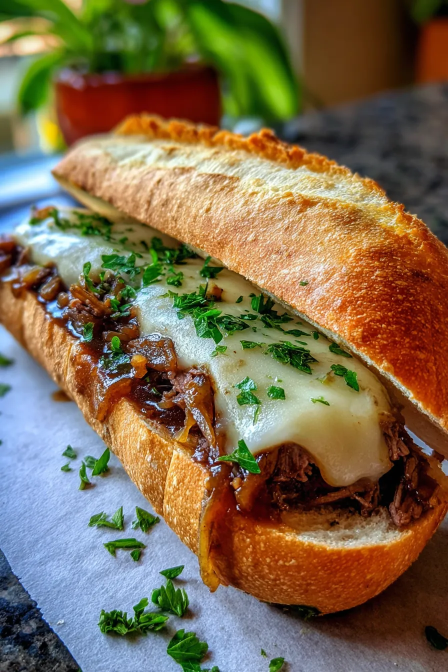 Slow cooker beef roast - shredded - provolone melting