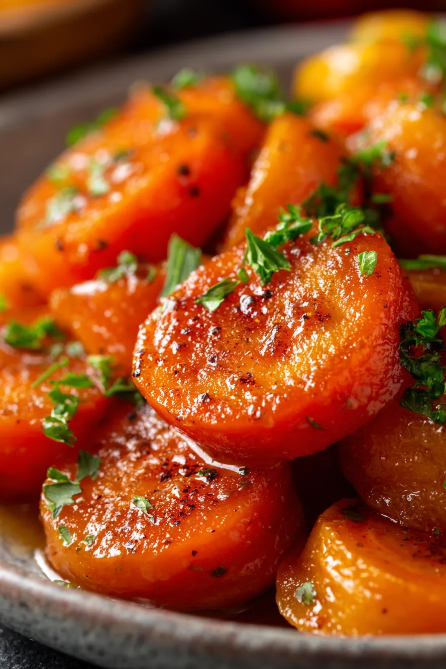 Slow Cooker Glazed Carrots - serving bowl - garnished