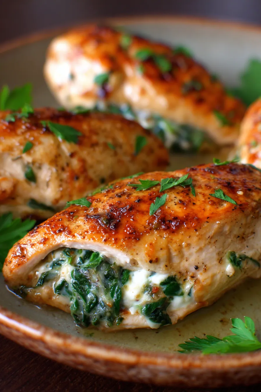 Spinach Stuffed Chicken-cross section-creamy filling