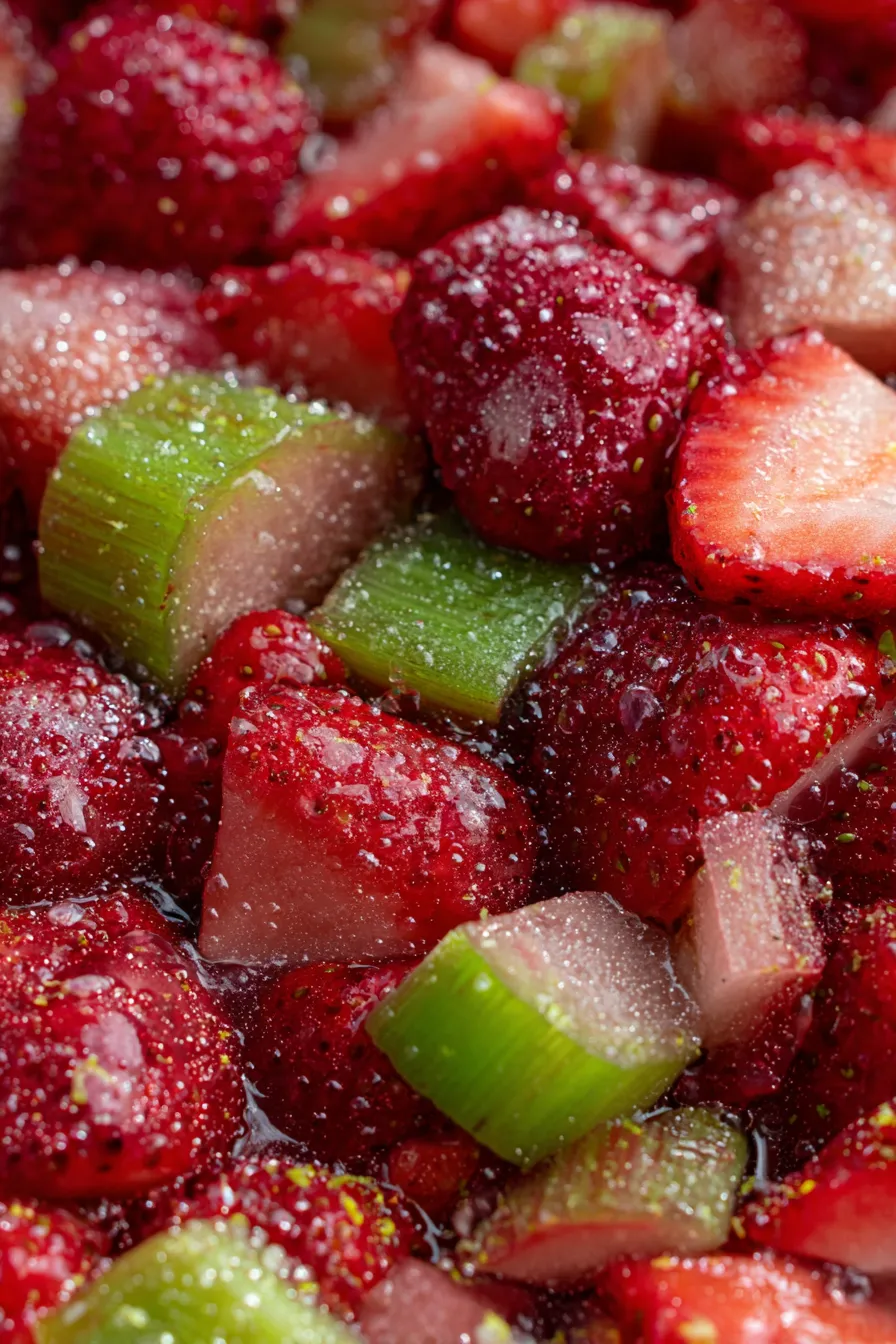 strawberry rhubarb pie filling-ingredients-overhead