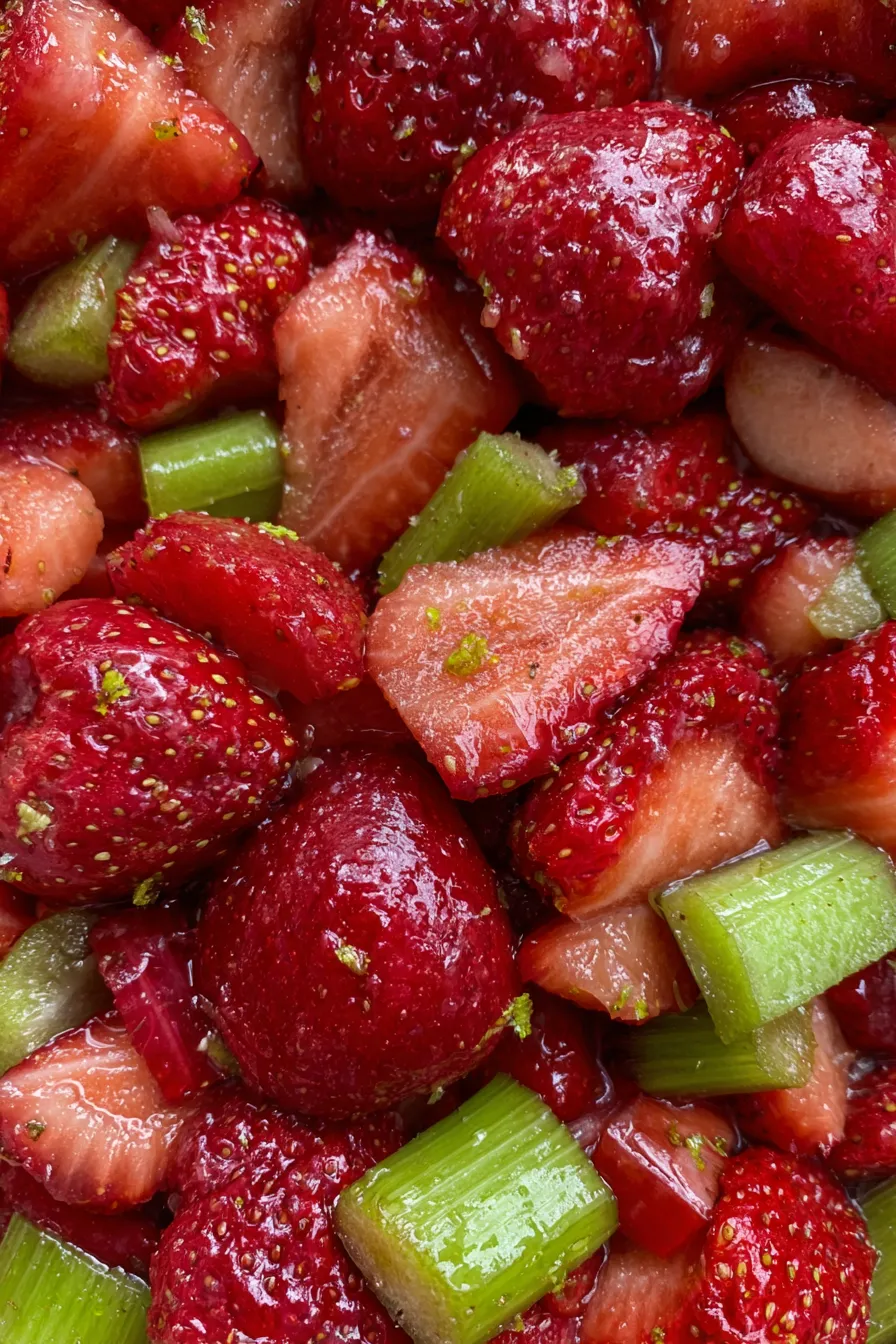 strawberry rhubarb pie filling-texture-closeup