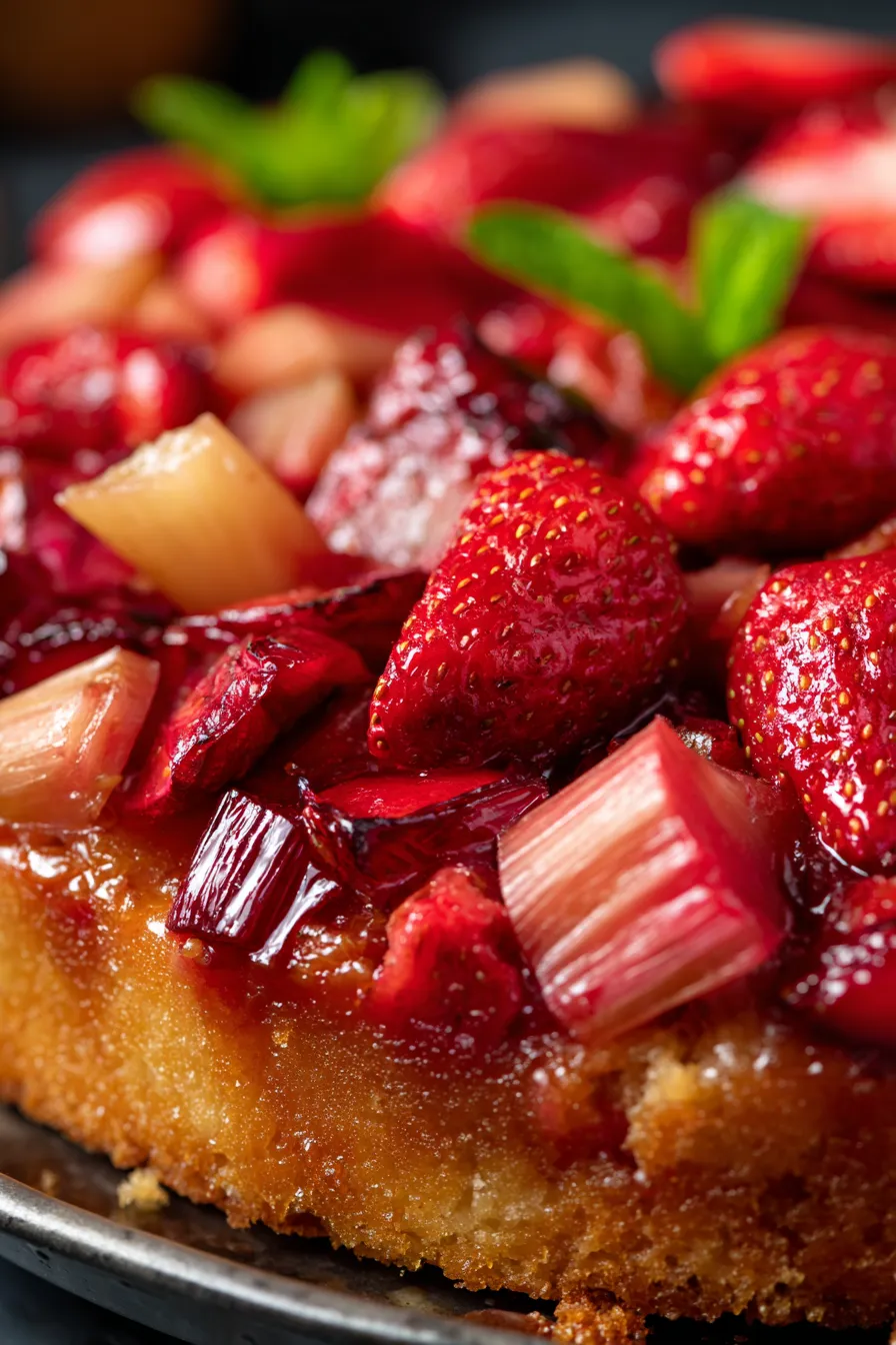 Strawberry Rhubarb Upside Down Cake-whole-overhead