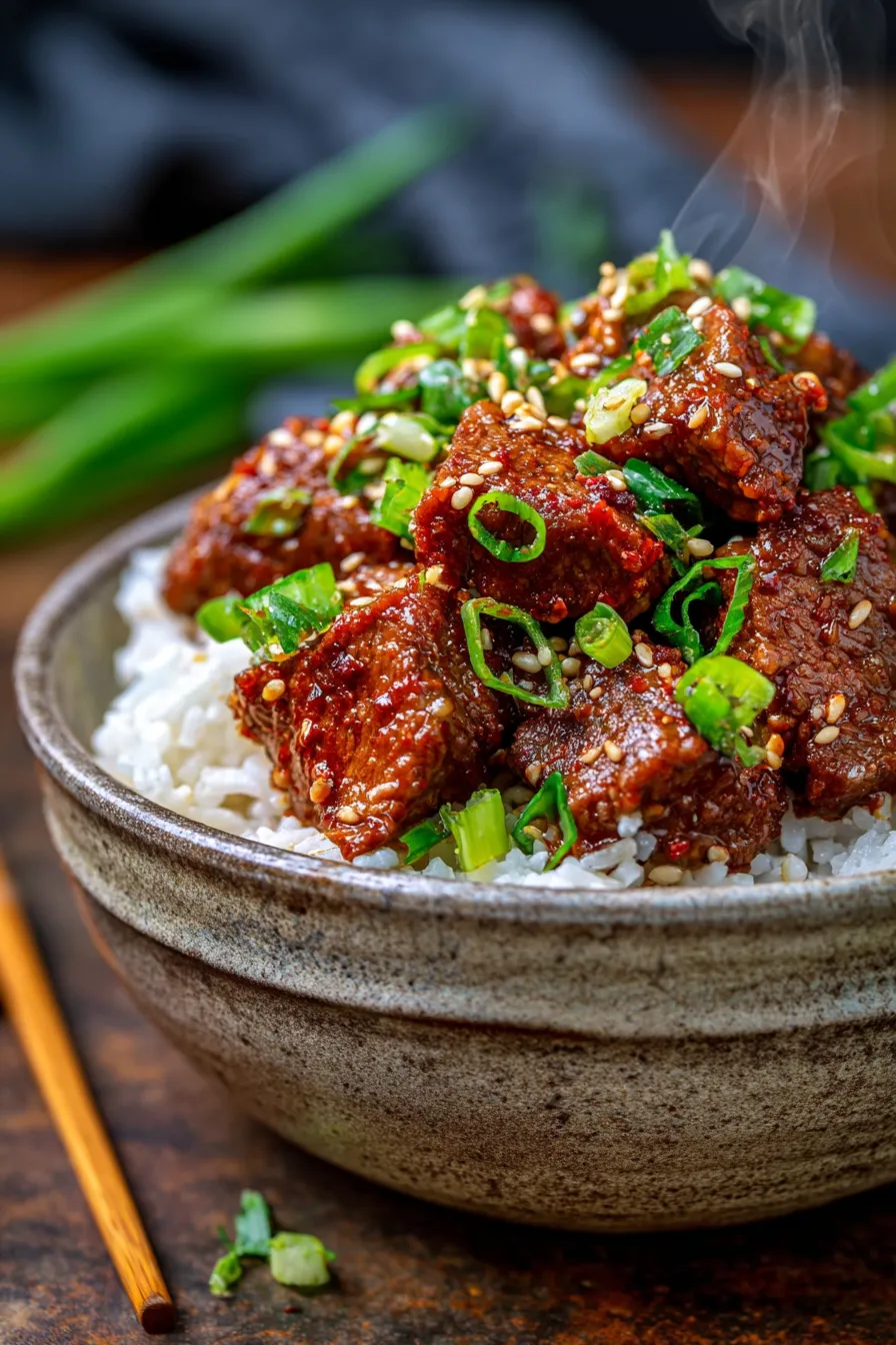 tender shredded korean beef closeup