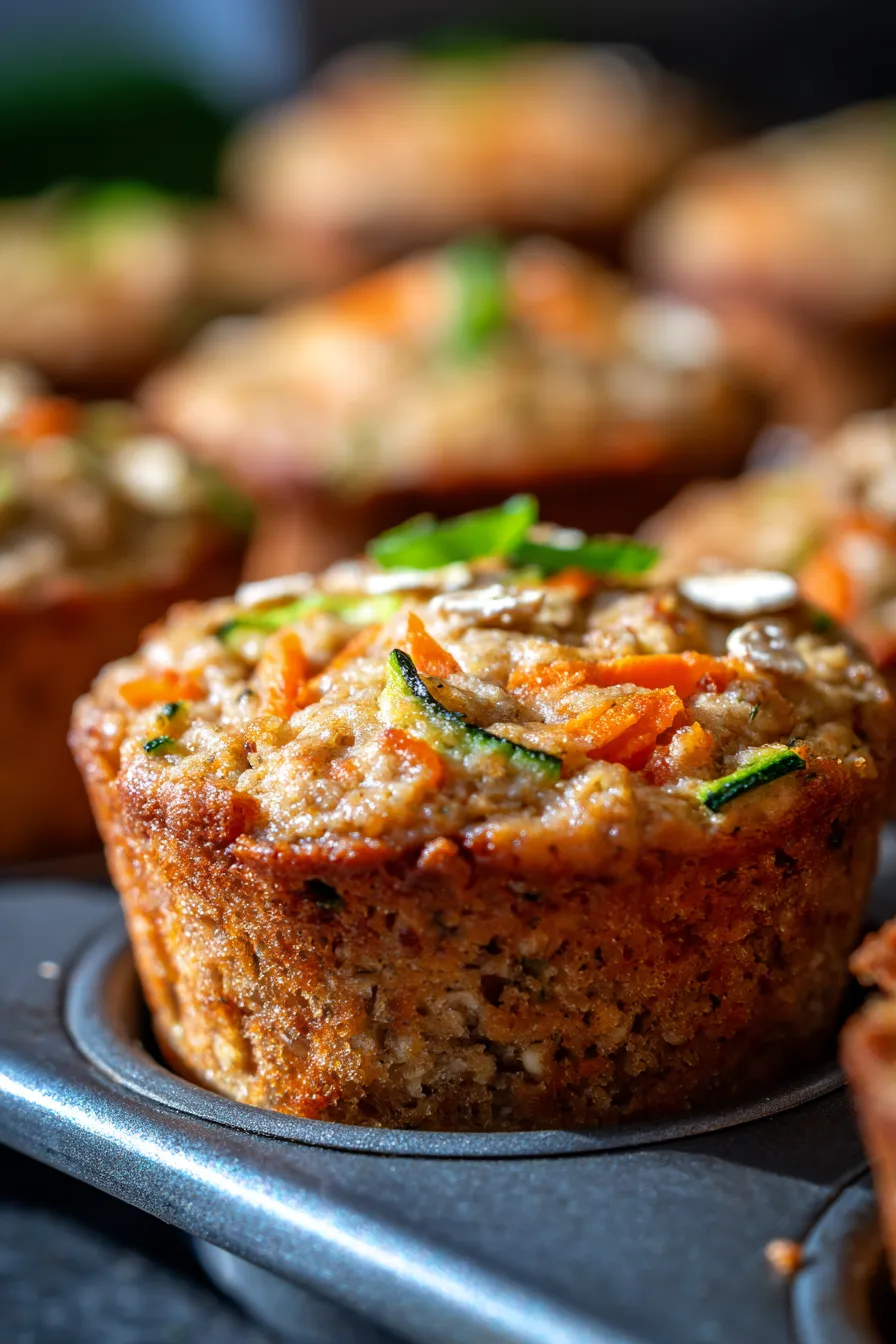 Warm Zucchini Carrot Oatmeal Muffins stack cooling rack
