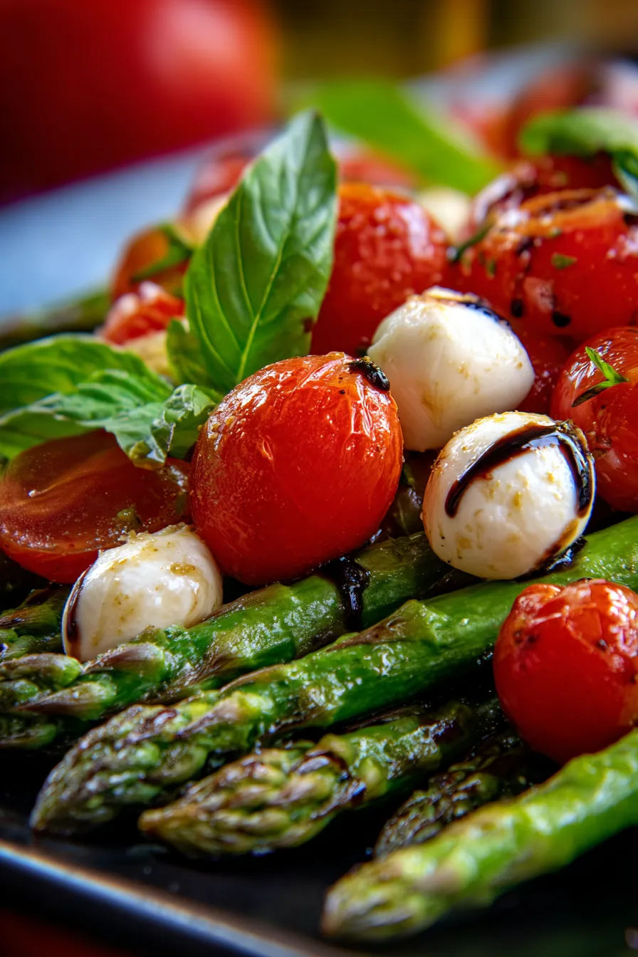 Asparagus Caprese close-up texture